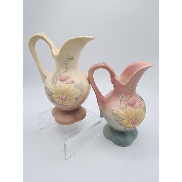 2 1940s Vintage Hull Pottery Ewer/Pitcher/Vases 5” Water Lilly - Picture 1 of 8